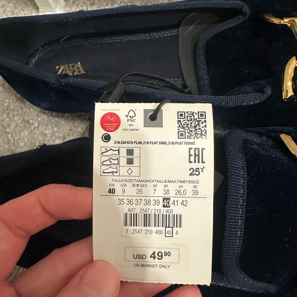 Zara Dark Blue Velvet Loafers with Gold Hardware - Picture 3 of 3